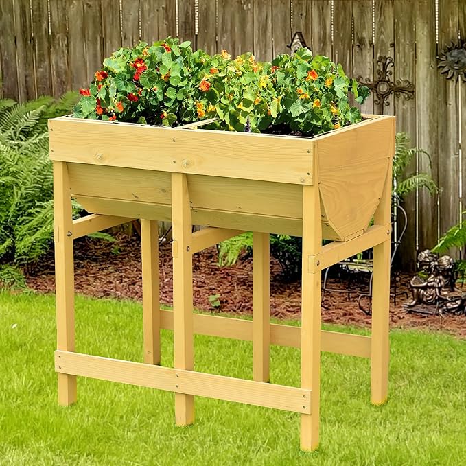 Giantex Raised Garden Bed Elevated Wood Planter Stand Garden Grow Box Kit W/Legs for Vegetable Flower Herb - Outdoor Planter W/Shelf for Garden Patio Backyard - Natural