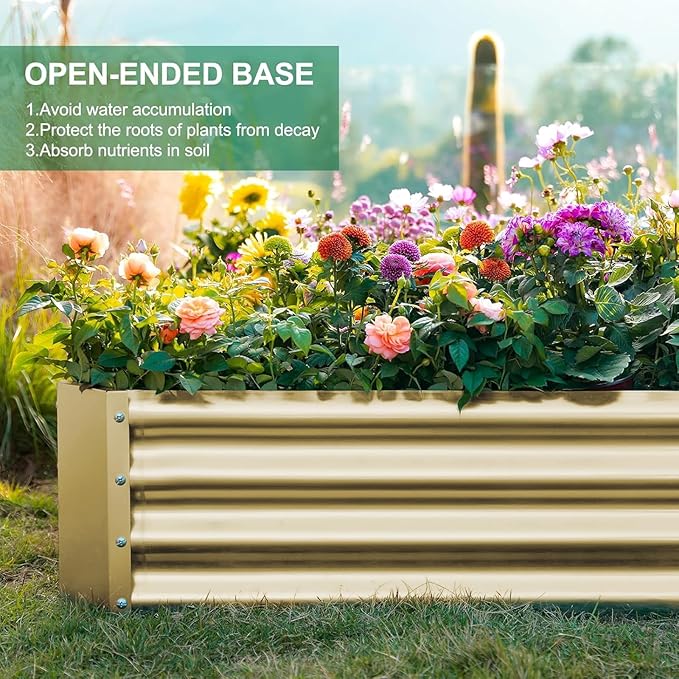 Land Guard 2 Pack 8×4×1ft Galvanized Metal Raised Garden Bed Metal Planter Kit Box Outdoor for Deep-Rooted Vegetables Flowers Green and Herbs (Cream Yellow)