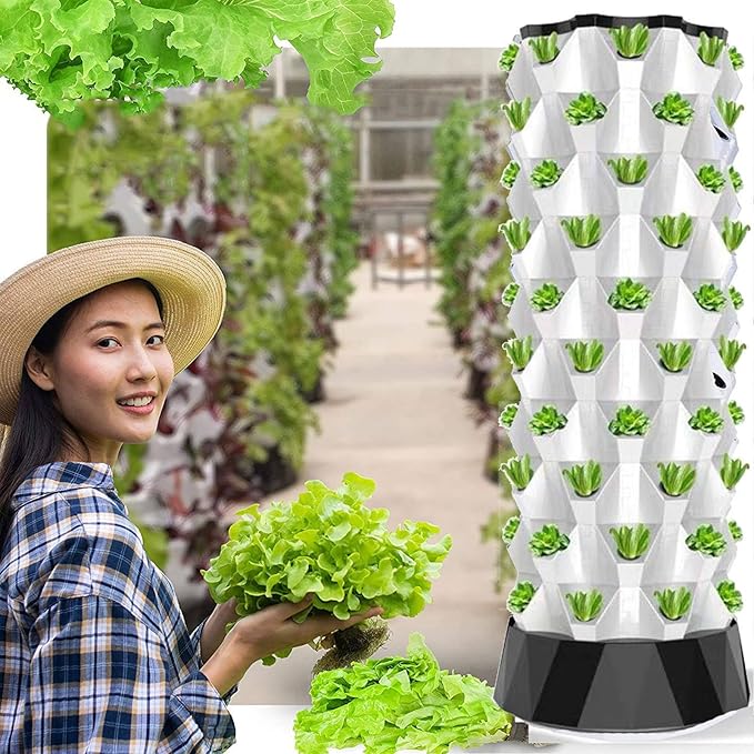 Smart Vertical Hydroponic Tower Self-watering Growing kit - Hydroponics Growing Tower for Indoor Herbs Fruits and Vegetables - Aeroponic Tower with Hydrating Pump Net Pots6floors