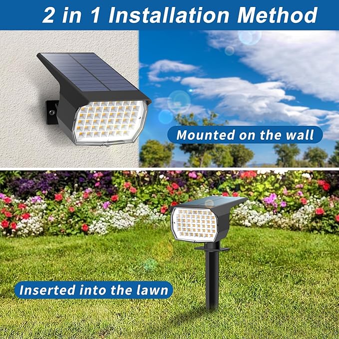 Solar Spot Lights Outdoor Waterproof IP65 6 Pack Landscape Spotlights with 46 LEDs 3 Modes Auto On/Off Solar Powered Flood Lights for Outside Pathway Yard Garden Walkway (Cool White)