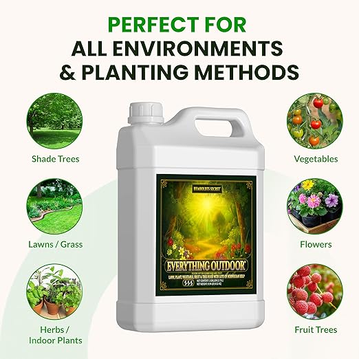 Humboldts Secret Everything Outdoor Plant Food | 5-5-5 Liquid Fertilizer with Norwegian Kelp | All Purpose Lawn Vegetable &amp Fruit Food | Garden Nutrients | Refillable Hose End Bottle | 1 Gallon