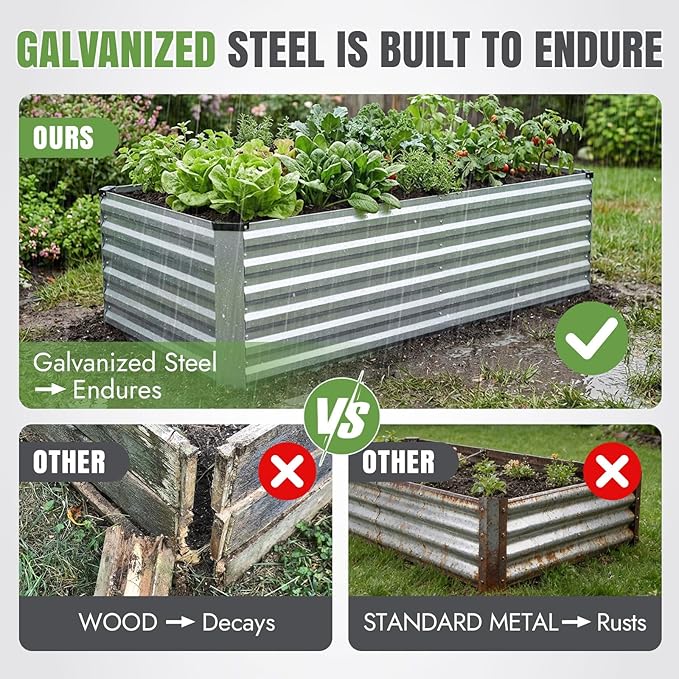INNO STAGE 6x3x2ft Galvanized Raised Garden Bed Raised Garden Bed Kit-Metal Planter Box Outdoor Planting for Vegetables Fruits Herbs Flowers Silver