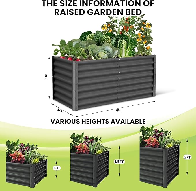 Raised Garden Bed 2 Pack 6x3x1 FT Galvanized Planter Raised Beds Outdoor Large Open Bottom Garden Boxes with Safety Edging &amp Gloves for Growing Vegetables Flowers Herbs