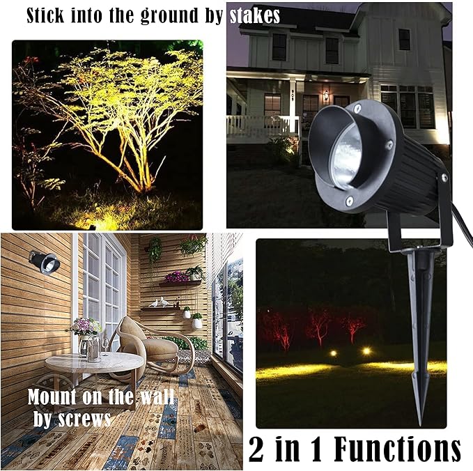 Outdoor LED Spotlight Timer Waterproof Bright Flag Light with Spiked Stand Landscape Automatic Mini Lawn Lamp 7W Graden Light Decorative with Plug Courtyard Front Yard Warm White WJTG0007