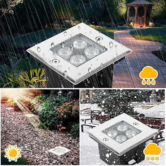 2PCS 4W Landscape Lights Square Outdoor Recessed LED Light IP67 Waterproof Spotlight for Terrace for Gardens Paths of Illumination Lights(White4W(110-220V))