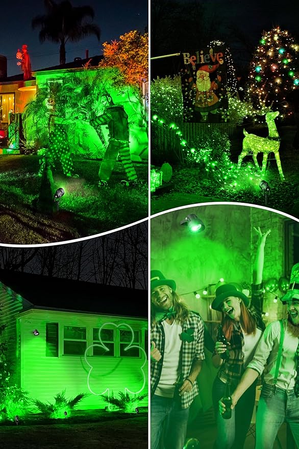 T-SUN Green Spotlight Outdoor Waterproof LED Landscape Lighting with US Plug Easy Install 270° Adjustable Outdoor Spot Lights for Garden Tree Yard Decor 2 Pack