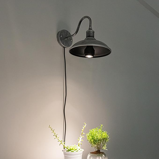 Hook Mounted Plant Light Full Spectrum 4500K 10W Adjusted Light Beam Range 15-60° Industrial Style Silver Plug in Wall Lamp for Flowers Growing Indoor Plants