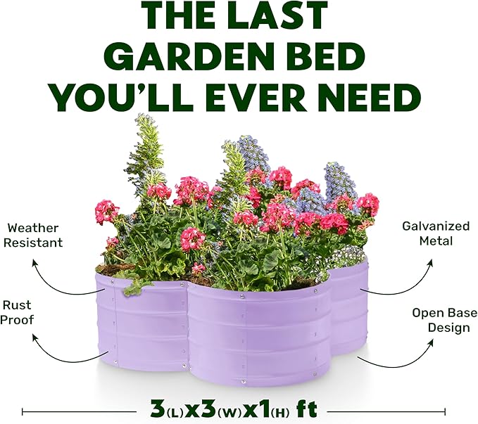Plant &amp Plot Galvanized Raised Garden Beds Outdoor // 3×3×1 ft Planter Raised Beds for Gardening Vegetables Flowers // Large Metal Garden Box (Lavender) // Patented Tool-Free Design