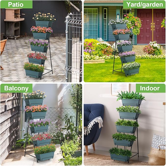 5 Tier Vertical Raised Garden Bed Planter Box Vertical Raised Bed with Drainage Holes for Indoor Outdoor Herbs Flowers Vegetables Plants Grey
