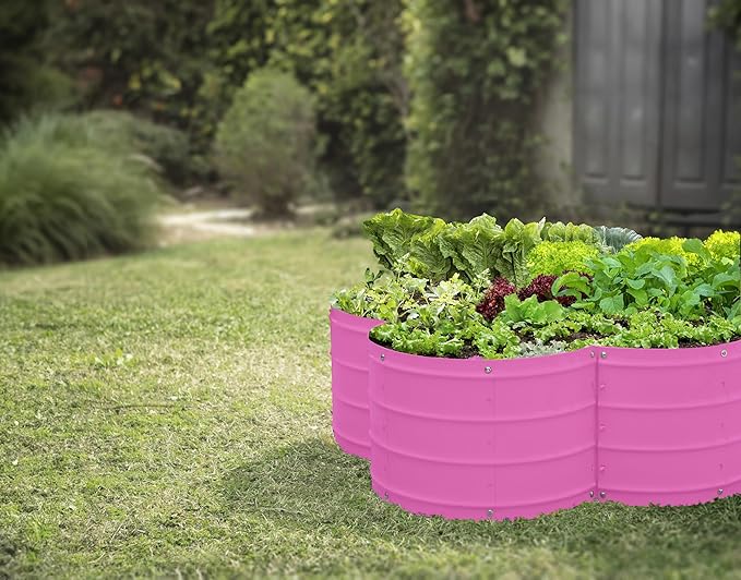 Plant &amp Plot Galvanized Raised Garden Beds Outdoor // 3×3×1 ft Planter Raised Beds for Gardening Vegetables Flowers // Large Metal Garden Box (Pink) // Patented Tool-Free Design