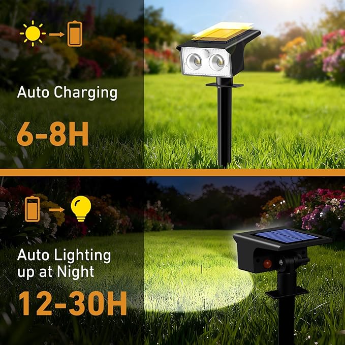 btfarm Solar Spot Lights Outdoor Waterproof 8 Pack/3 Modes Motion Sensor Lights Solar Powered Spotlights 2-in-1 Auto On/Off for Outside Pathway Yard Garden Landscape Lighting Cool White