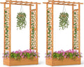S AFSTAR 2 Pieces Wooden Raised Garden Bed with Trellis 70 Elevated Planter Box with Hanging Roof &amp Open-Ended Base for Climbing Vine Flower Herb Vegetable Outdoor Plant Container for Patio &am