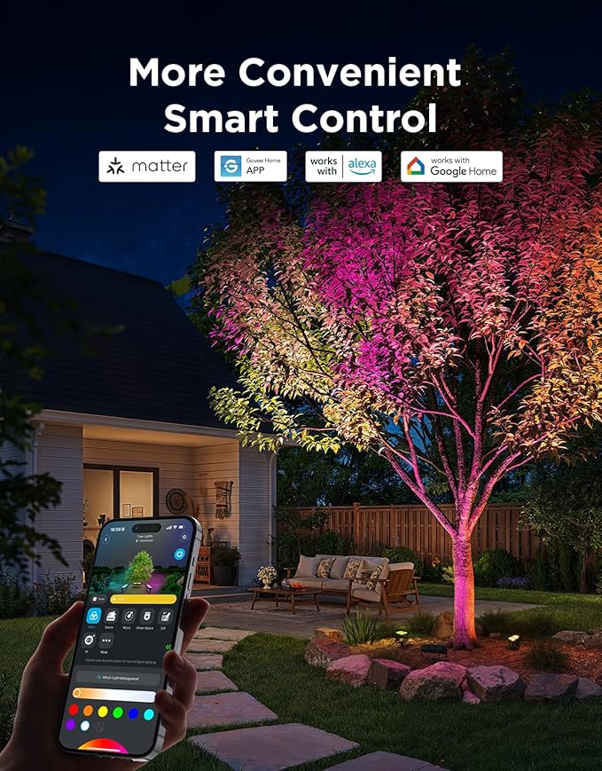 Govee Outdoor Tree Lights 3-Pack RGBWIC LED Landscape Lighting Outdoor Lights for Yard Garden Patio 66 Scene Modes for Holiday Party and Event App Control Google Assistant Matter