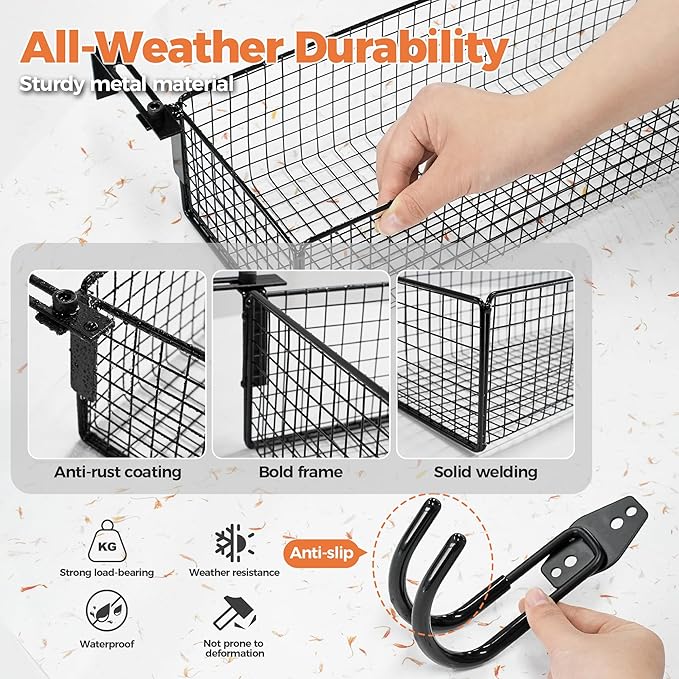 Metal Raised Garden Bed Hanging Storage Basket Includes Hooks 15.6 x 5.8 x 3.8in Flower Bed Clip-On Hanging Organizer Basket for Raised Garden Beds Kit for Gardening Tools &amp Supplies