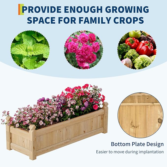 Large Wooden Raised Garden Bed 43.5 l x 16 w x 14 h Outdoor Rectangular Planter Box for Vegetables Flowers Herbs Yard Patio Backyard &amp Greenhouse Elevated Horticulture Wood Garden Plante