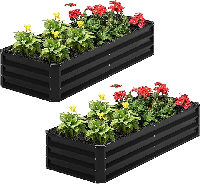 2PCS 4x2x1FT Galvanized Raised Garden BedPlanter Raised Beds-Metal Garden BoxLarge Plant for Outdoor Planting Vegetables BedFlowerherb-Black