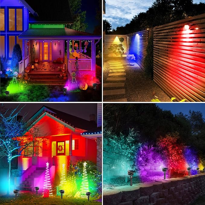 Peasur 6 Pack Solar Spot Lights Outdoor Color Changing 7 Modes Halloween RGB Solar Powered Waterproof Spotlight Landscape Lighting for Outside Yard Garden Pathway