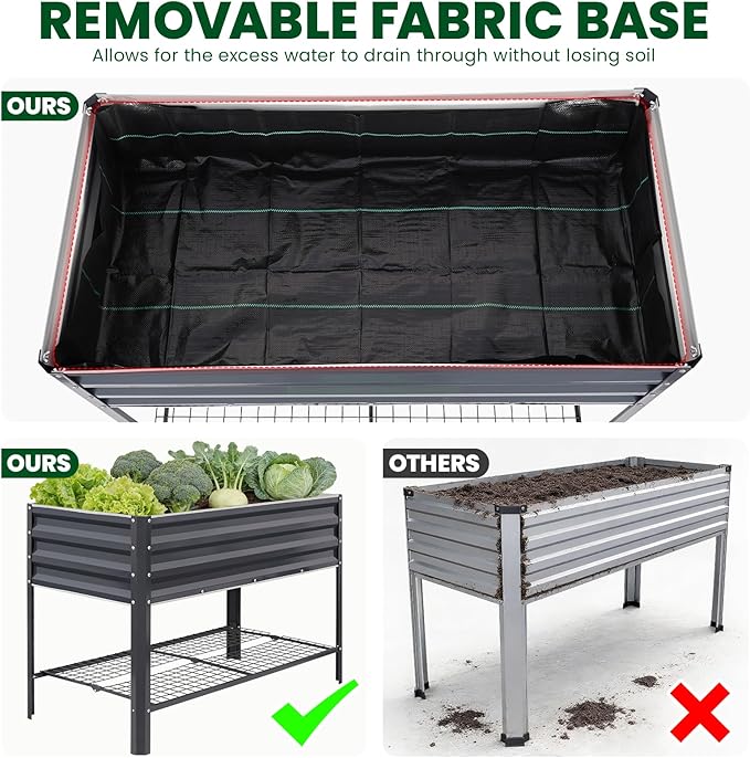1MORE Elevated Raised Garden Bed with Legs &amp Storage Rack 48×24×32in Large Metal Raised Bed for Backyard Patio. Raised Planter Box with Drainage Holes for Plants Vegetables Flowers Fruits(Grey-1
