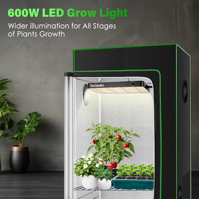 FOXGARDEN Upgrade 6000 Lumen LED Grow Light Full Spectrum Hanging Plant Light with 5 Dimmable Settings Dual Built-in Fans and Extended-Length Design Ideal for Seed Starting and Indoor Growing