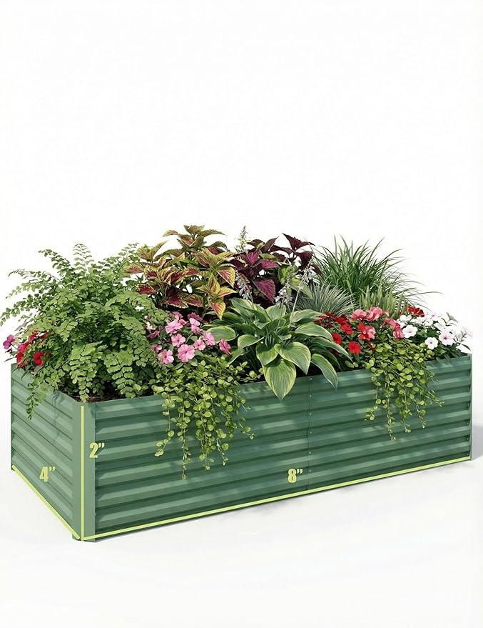 Galvanized Raised Garden Bed 8 x 4 x 2 Ft 24 Tall Metal Garden Boxes Rust-Resistant Raised Beds for Gardening Outdoor Planter Raised Beds for Flowers Herbs Vegetables Green