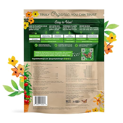 Organic Plant Magic - Truly Organic™ Slow Release Granular Fertilizer : Long-Lasting Plant Food Granules - Indoor &amp Outdoor Flowers Vegetable Gardens Fruit Trees Shrubs House Plants [One 4 lb