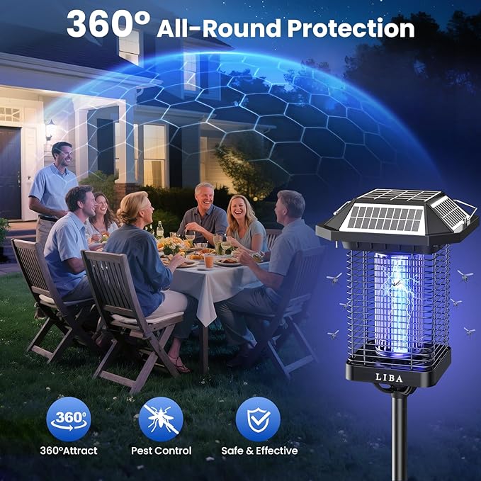 LiBa Solar Bug Zapper Outdoor 2 in 1 Mosquito Zapper Cordless &amp Rechargeable Solar Insect Killer Lamp 3500V Mosquito Catcher Decor Light for Patio Garden Backyard