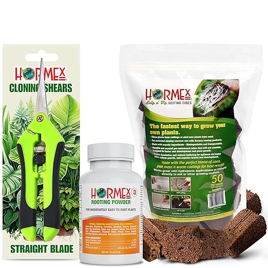 Hormex Rooting Powder #3 Rooting Cubes &amp Shears Combo - Rooting Hormone for Common Houseplant Cuttings | Root Starter Cubes for Home &amp Garden Plants | Precision Straight-Blade Shears (50 Grow