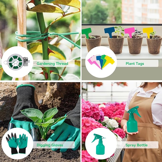 Garden Tool Set Including 9 Succulent Tool Sets 6 Large Heavy-Duty Aluminum Gardening Tools with Gardening Tool Kit Gloves Watering Can Fixing Line and Color Labelis Your Best Helper