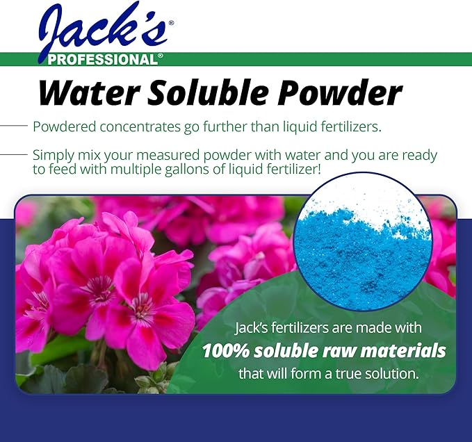 Jack's Professional 15-15-15 Geranium Water-Soluble Fertilizer with Micronutrients for Root Growth and Bud Set in Geraniums Grown in Continuous Liquid Feed Programs 25lbs