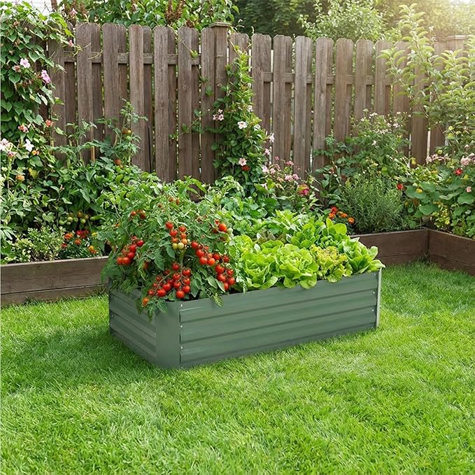 BPS Galvanized Raised Garden Bed 4' x 2' x 1' Metal Planter Raised Garden Boxes Outdoor for Flower Planters Vegetables Herbs