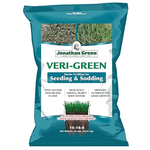 Jonathan Green (16008) Veri-Green Starter Fertilizer for Seeding &amp Sodding - 12-18-8 Starter Lawn Fertilizer (15000 Sq. Ft.)