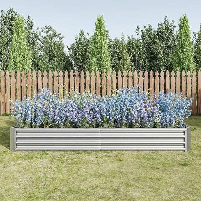Raised Garden Bed Kit 7.6x3.7x0.98ft Outdoor Planter Box for Vegetables Flowers Herbs Fruits Rust-Proof Metal Raised Bed for Backyard Patio Silver One Size