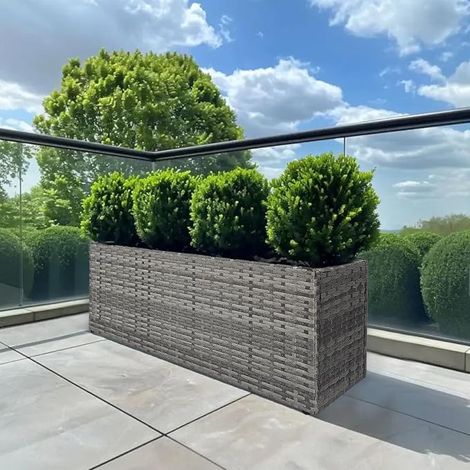 LEWIS&ampWAYNE Large Rectangular Block Planter Box Handmade Wicker Tall Planters for Outdoor Plants with Removable Liners Modern Planter for Indoor Outdoor Patio Deck - Gray 36''x12''x16''