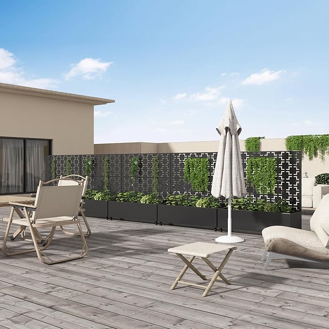 Casaphoria 47x47 Metal Raised Garden Bed with Trellis(2 Pack) Outdoor Planter Box with Wheels &amp Drainage Holes for Climbing Plants Flowers Elevated Garden Kit with Privacy Screen Black-Squar