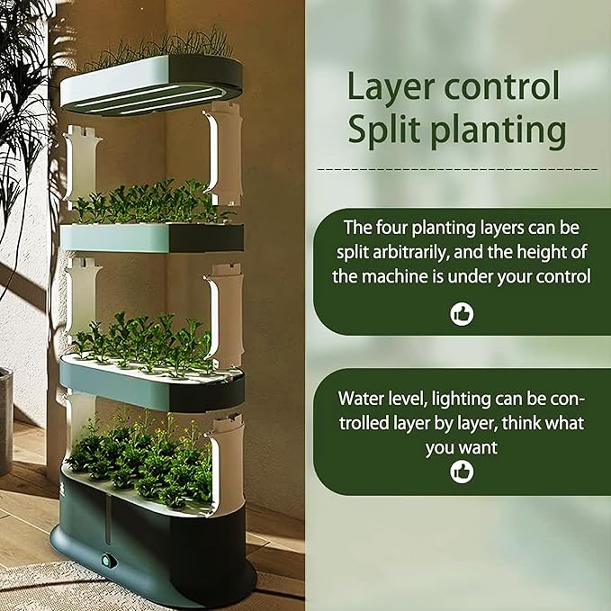 Hydroponic Growing Tower System - 4-Layer Indoor Vertical Garden Kit with Remote Control/LED Grow Light/Smart Water Cycle for Larger Capacity Plant Herb Vegetable Germination