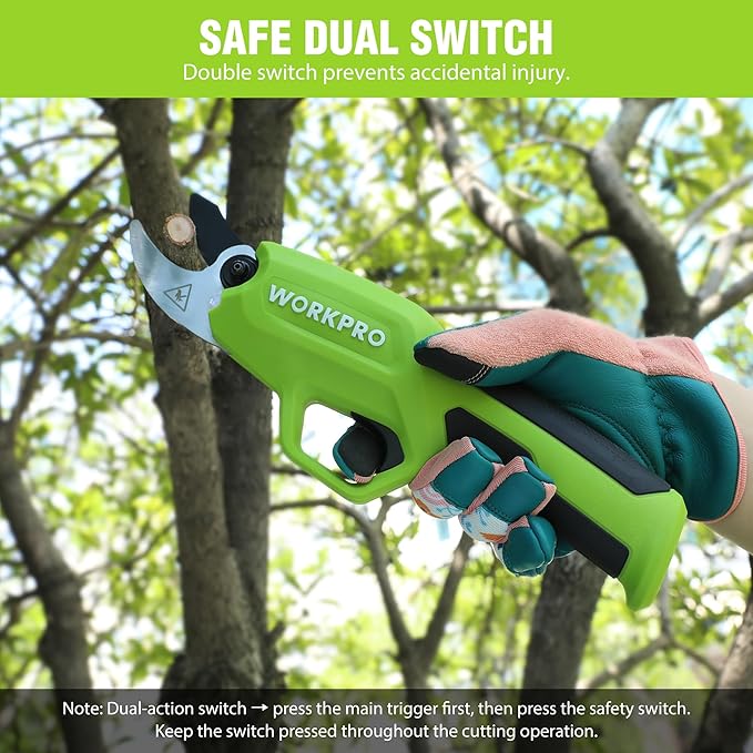 WORKPRO 7.2V Electric Pruning Shears Battery Powered Pruning Shears Cordless Tree Pruner 0.8 Inch Cutting Diameter Branch Cutter Gardening Scissors with Rechargeable Battery