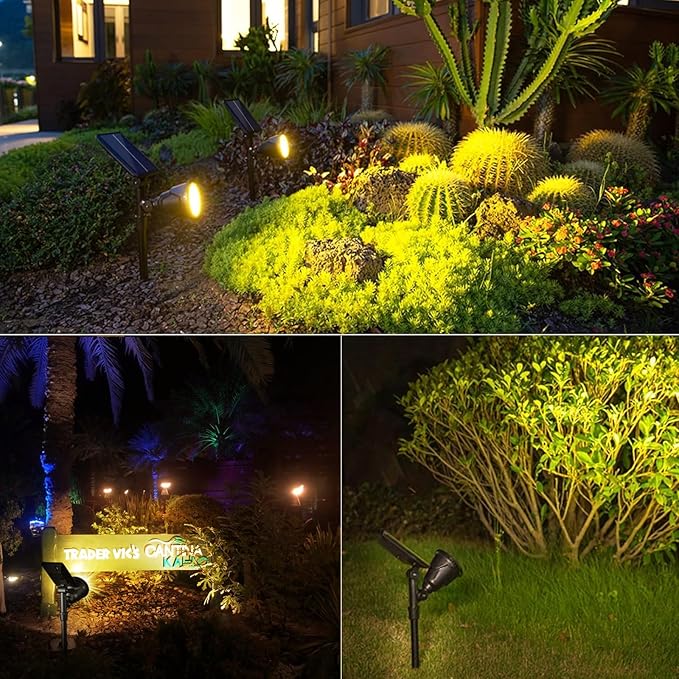 JSOT Solar Spot Lights Outdoor Waterproof Outdoor Landscape Spotlights Flood Light for Pathway Path Driveway Backyard Decor 600 Lumen 18 LED Beads 2 Lighting Options(Warm White 2 Pack)