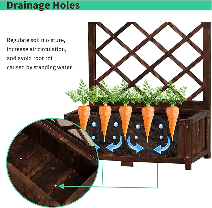 Anraja Raised Garden Bed with Trellis Wooden Planter Box Outdoor Wood Privacy Screen for Climbing Plant Planting Flower Patio Tomato Vegetable Herb Balcony Porch 29.5 L x 17.0 W x 67.0 H