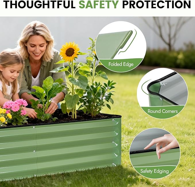 INNO STAGE Galvanized Raised Garden Bed Kits 4x2x1ft Metal Raised Garden Beds Outdoor Steel Raised Planter Bed with Gloves for Vegetables &amp Flowers Patio Ground Planter Box (Olive Green 2PCS)