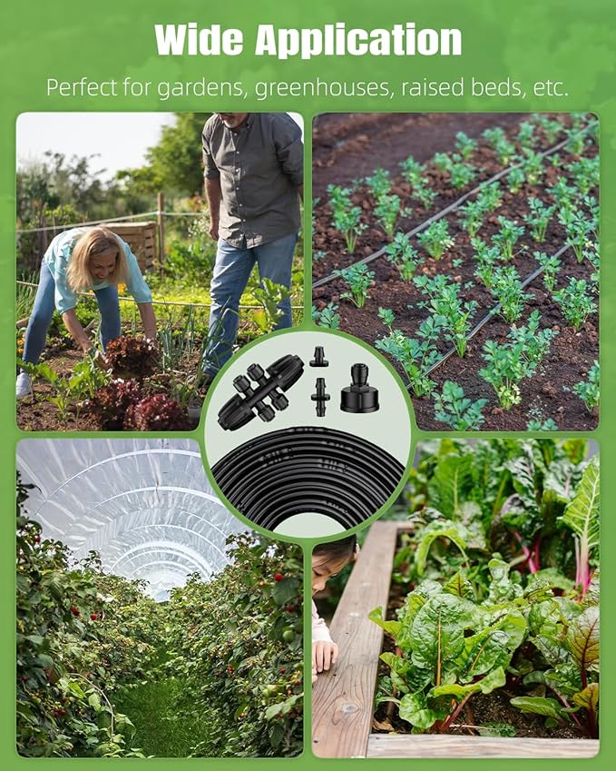 Pawfly 100 ft 1/4 Drip Irrigation Tubing 1/4 Emitter Tubing with 6 Spacing Polyethylene Drip Line with 12 Parts Black Distribution Tubing for Drip Irrigation System Drip Irrigation Hose Roll