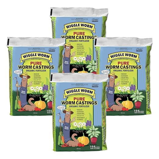 100% Pure Organic Mineral-Dense Worm Castings Fertilizer 15lbs - Improves Soil Fertility and Aeration for Growing Better Houseplants Vegetables and More Pack of 4