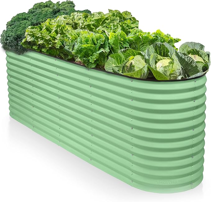9-in-1 Galvanized Raised Garden Beds Outdoor // 8×2×2.5 ft Modular Planter for Gardening Vegetables Flowers // 32 Extra Tall Metal Raised Garden Bed (Light Green) // Patented Design Planter Box