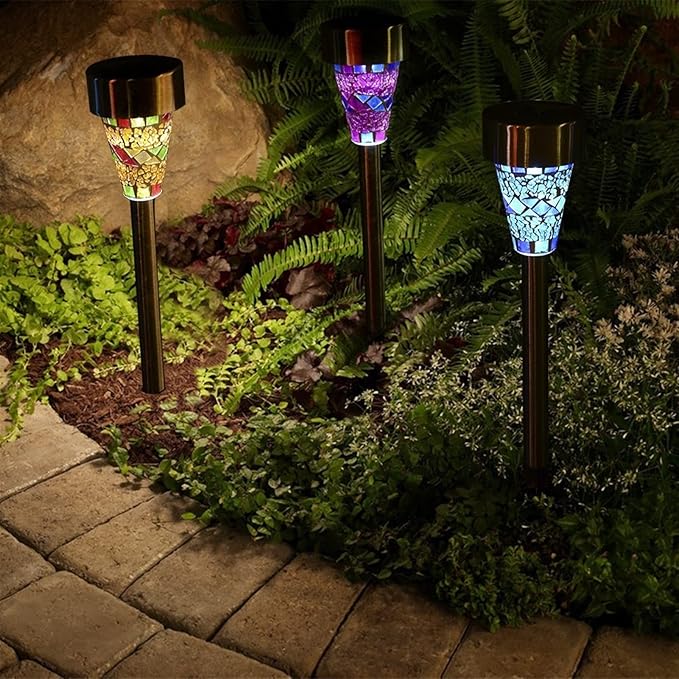 Plant Growing Lamps Solar Light LED Mosaic Lawn lamp Outdoor Waterproof Mosaic lampshade Modern Park Garden Path Landscape Lawn Decorative 1/3pcs(Blue 3pcs)