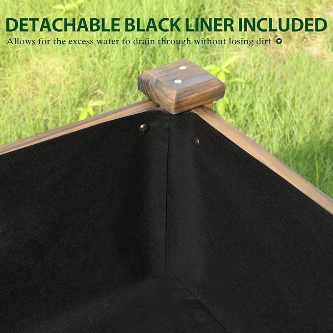 BlueWish Raised Garden Bed 48 W x 24 D x 33 H Raised Garden Bed Garden Bed with Detachable Black Liner Drainage Holes 330 lbs Capacity Planter Box for Outdoor Patio Backyard Rustic