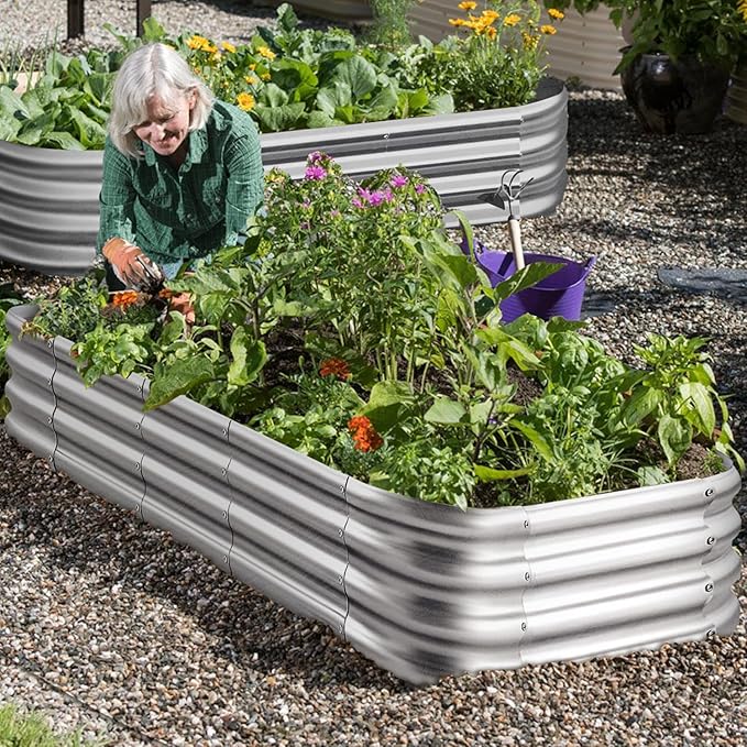 Raised Garden Beds Outdoor 8×4×1 Ft DIY Galvanized for Vegetables 12-in-1 Modular Metal Bed Kit Gardening Planters