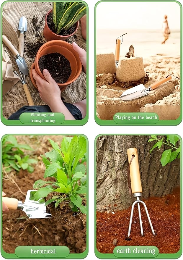 Personalized Garden Tools Set with Wooden Handles 3-Piece Set with Trowel Rake and Shovel Custom Engraved Gardening Gift for Mom Wife Grandmother - Includes Shovel Rake &amp Trowel Complete Se
