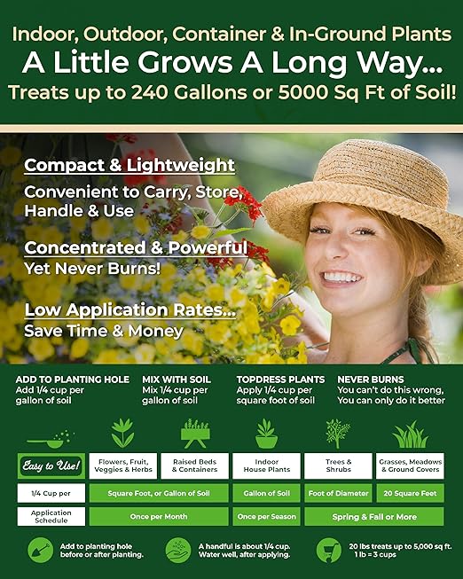 Organic Plant Magic - Truly Organic™ Long-Lasting Spreadable Plant Food: All-Purpose Fertilizer Granules for All Flower Vegetable Herb Fruit Tree Shrub Container Garden &amp House Plants [One 20 lb B