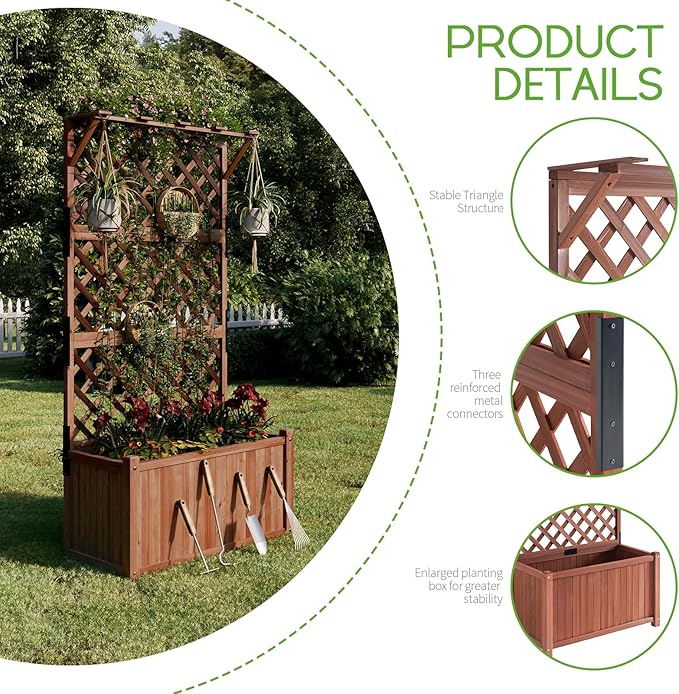 SPECRAFT Wood Planter with Trellis 35.4x17.7x72 Inch Raised Garden Bed 1.6Ft Deep Large Planter Box for Outdoor Gardening Vegetables and Climbing Plants