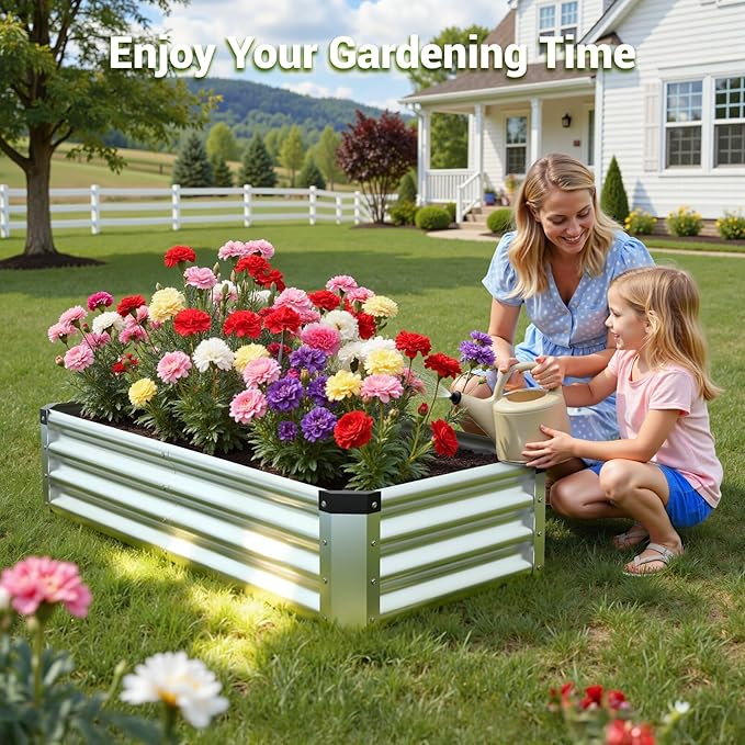 4x2x1 Ft 2Packs Metal Raised Garden Bed Rectangular Outdoor Garden Bed Planter Box for Vegetables Flowers and Herbs Color Coated Steel Raised Planter Bed Kit (Silver)