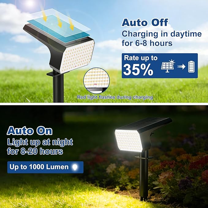 LANSOW 12 Pack Solar Spot Lights Outdoor Waterproof IP67 (90 LED/4 Modes) Solar Landscape Spotlights 2-in-1 Solar Powered Flood Lights for Yard Garden Pathway Outside Tree Auto ON/Off(Warm White)